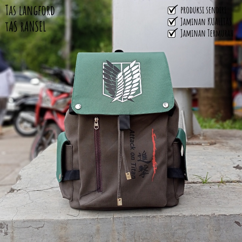 Tas Ransel - Backpack Punggung Kanvas Sablon Titan Bahu Model Kekinian Korea Terbaru Simple  Sekolah Kuliah Kerja Travelling Outdoor Pria Cowok