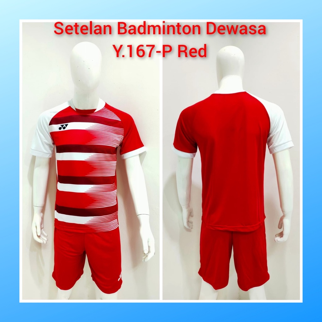 Kaos bulutangkis pria baju badminton dan celana jersey setelan wanita dewasa t-shirt outfit seragam jarsey kostum olahraga pakaian apparel sport jersy bulu tangkis casual jersi sudirman thomas uber cup print custom suit Y167 merah polos