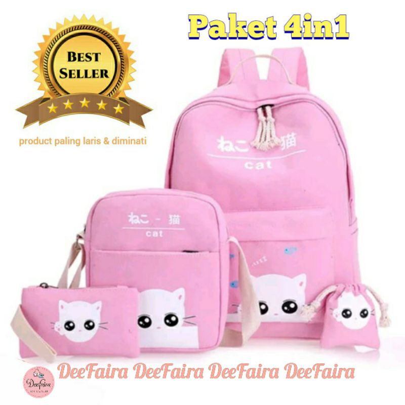 Tas Sekolah Tas Wanita Tas Backpack Tas Gendong Set4in1