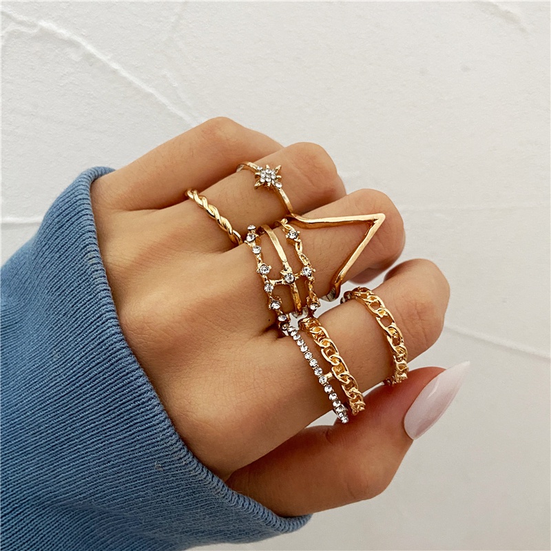 IFYOU Fashion Crystal Resin Rings Set Drip Oil Gold Ring Silver Finger Ring Women Jewelry Accessories