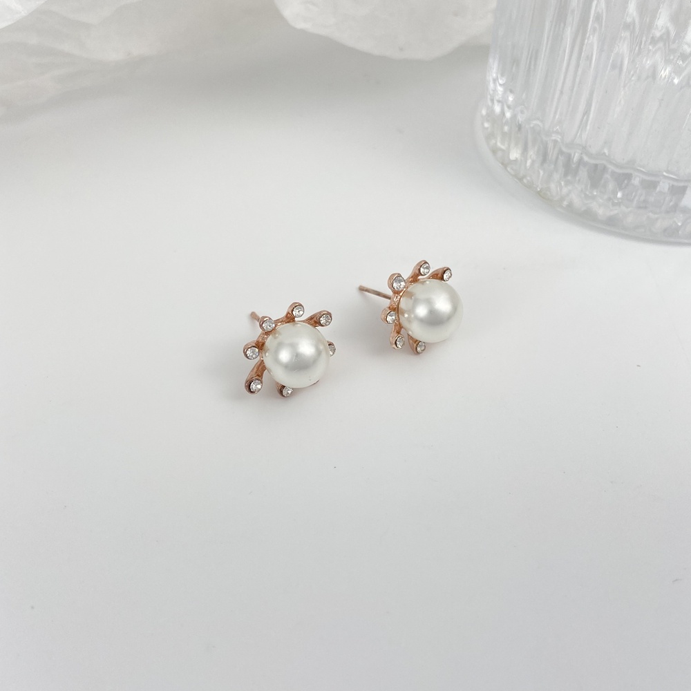 【MHANG】Anting Stud Mini Bentuk Bunga Aksen Mutiara Untuk Wanita