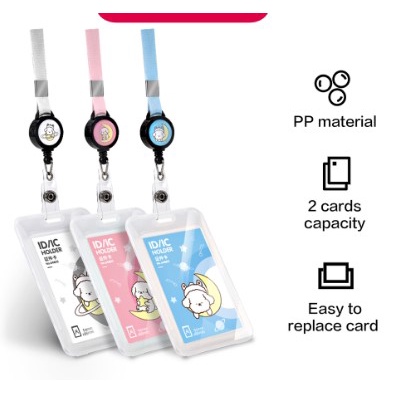 

Name Tag Kartu Tanda Pengenal Motif Doodle Warna Putih/Pink/Biru, Lanyard Bisa Ditarik 6480X