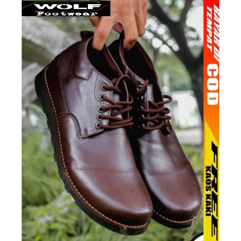 BOND BROWN |WOLF x JOE| Sepatu Semi Boots Pria Casual Vintage Semi Kulit Asli Kerja Kantor Oxford Trendy