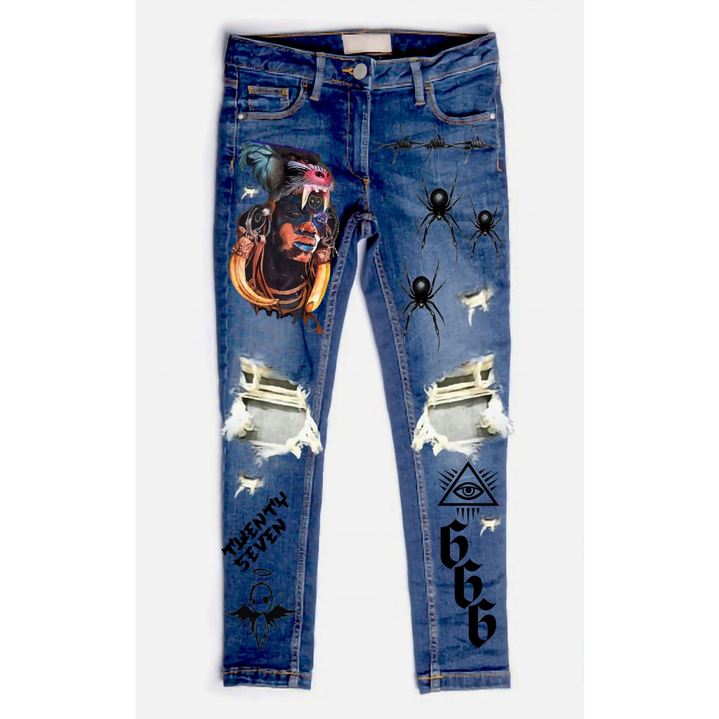 Celana Jeans Skyni Slim fit Pria Custom Hand Painting