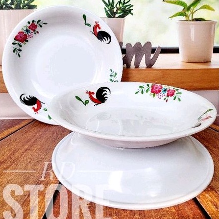 PROMO 3.PCS PIRING MAKAN CEKUNG MOTIF ROSE BAHAN MELAMINE WARE TEBAL ANTI PANAS