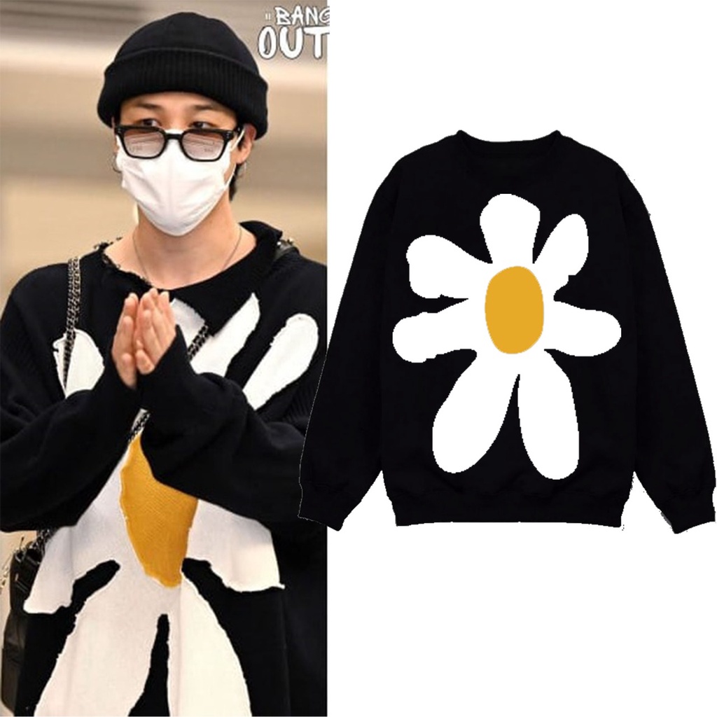 Sweater basic bangtan jimin bunga putih sablon full