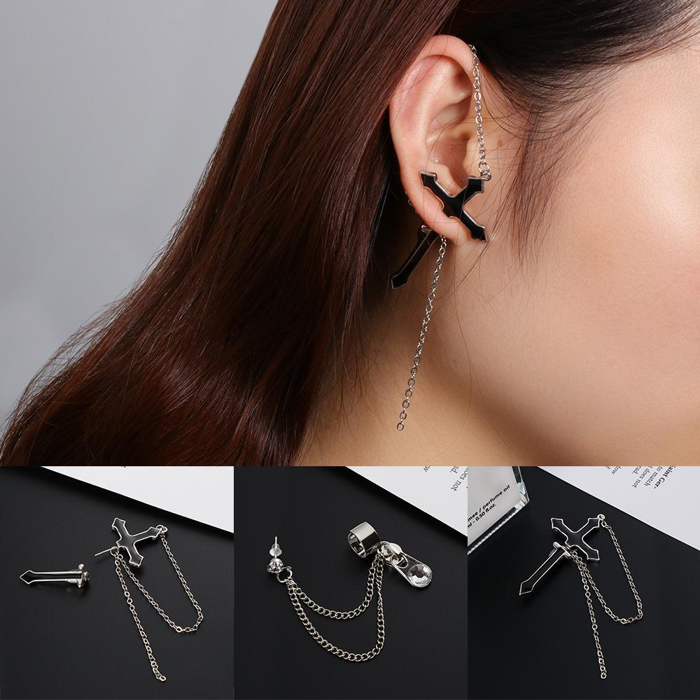 Lily 1PC Anting Salib Unisex Perhiasan Pesta Brincos Resleting Menjuntai Drop