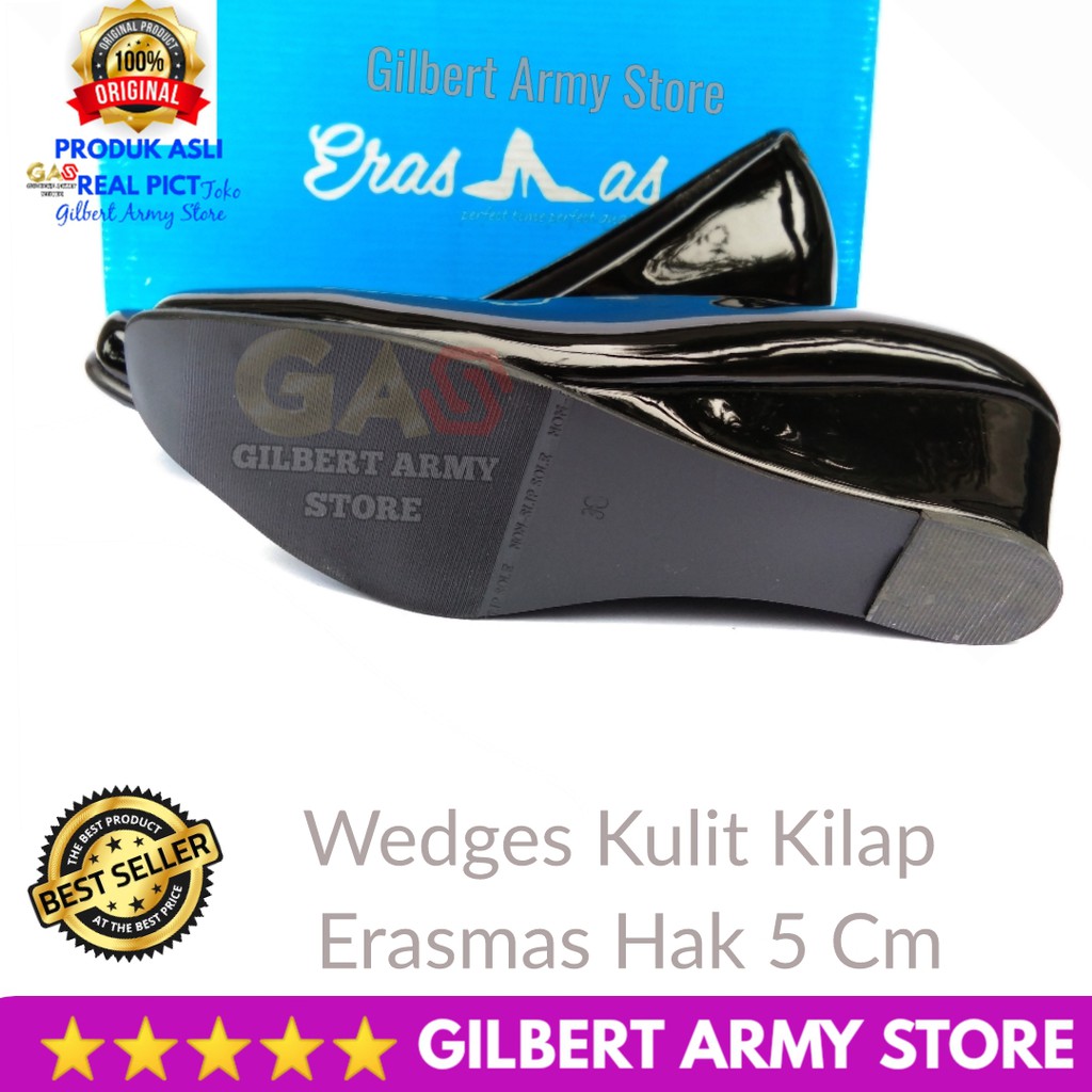 Sepatu Wedges Persit  ERASMAS ASli Ori hak 5cm kulit Kilap-Dop 36-43 GILBERT ARMY STORE Murah Grosir