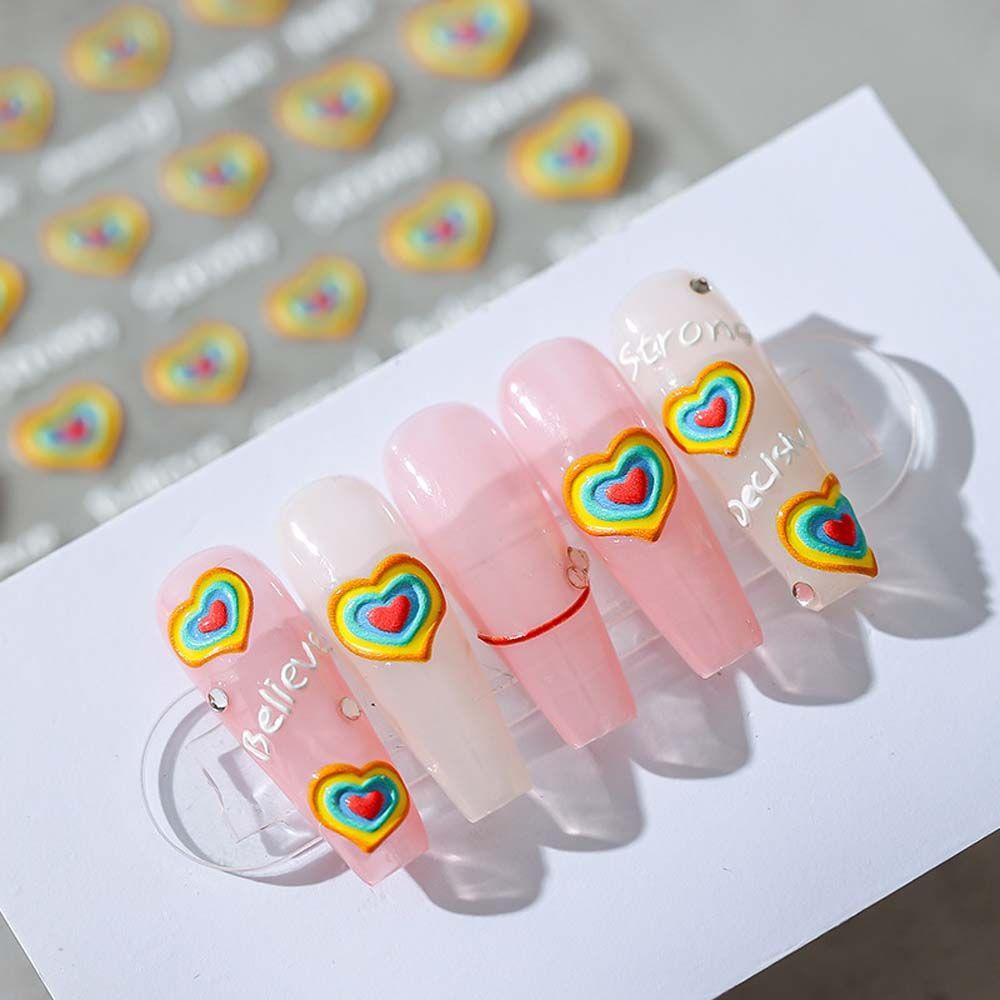 MXBEAUTY Kartun Stiker Kuku Fashion Relief Cinta Hati Perekat Diri Panda Nail Art Dekorasi