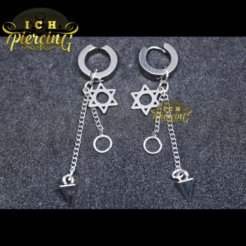 VIRAL Anting Gantungan Bintang hexagram ring bandul / Anting Titanium silver / Anting Pria Wanita / Anting BTS / Anting K-Pop / Anting Pria Korea / Anting Hits/ Anting Terbaru / Anting Masa kini