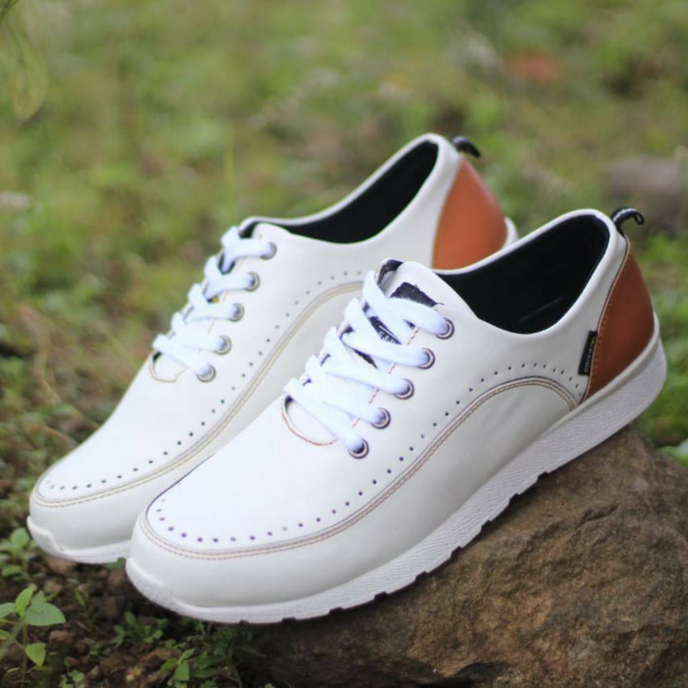 Enoz X Kiko - Sepatu Sneakers Putih Pria Casual Santai Formal Kerja Kuliah Sekolah Kulit Sintetix Original