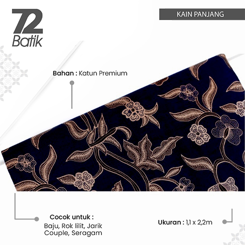 KAIN BATIK PREMIUM Bahan Katun Motif Kembang Warna Hitam Itm Black 725138 CAP 72 - Jarik Jarit Samping Kebat Panjang Batik Katun Modern Premium Bahan Seragam Batik Pernikahan Kantor Keluarga Murah Kamen Jadi Batik Bali Lembaran