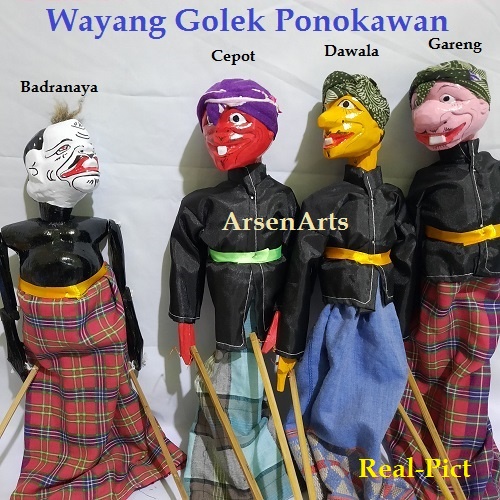 Wayang Golek Kayu Punakawan 1 Set (Semar, Gareng, Dewala, Cepot) Ukuran Kecil (T. 35 cm) 4 Pcs Realpict