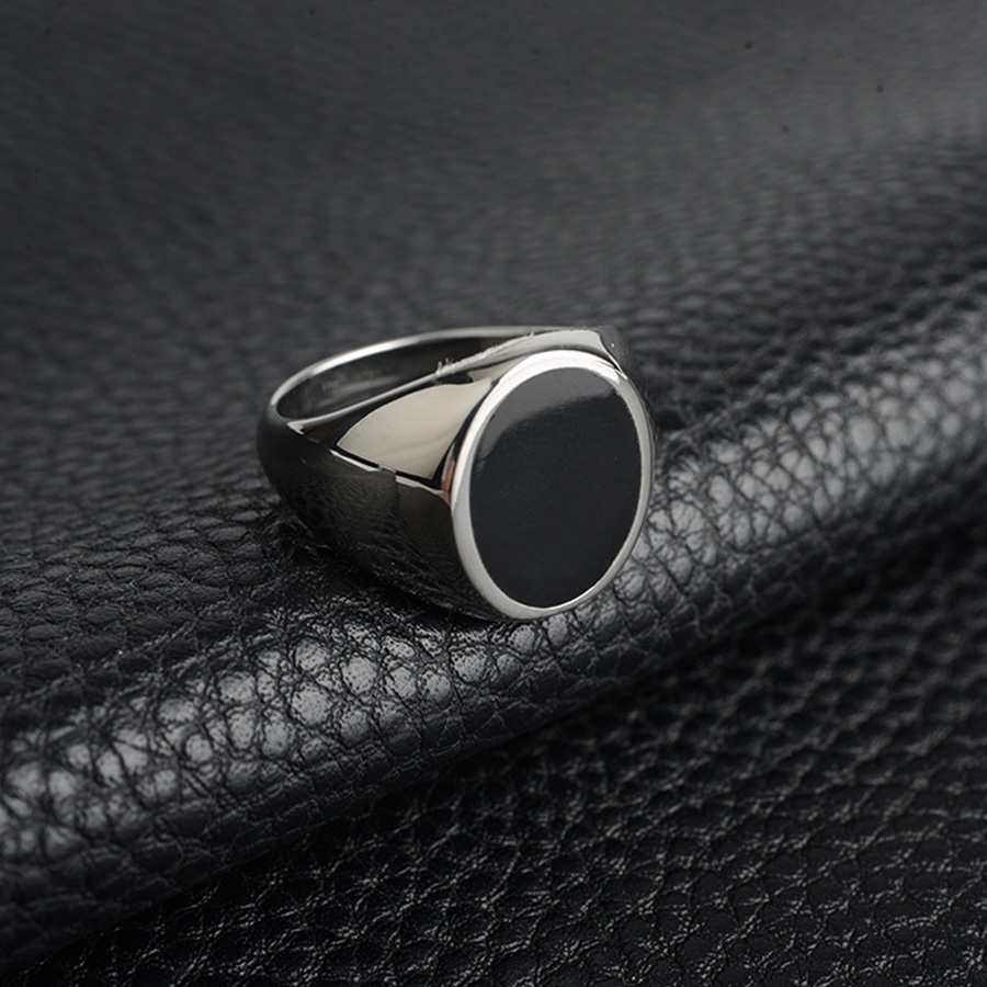 Cincin Batu Akik Hitam Bahan Baja Titanium Gaya Punk Untuk Pria