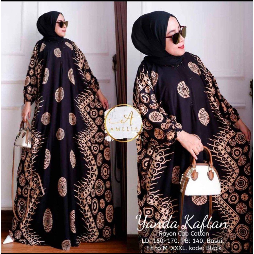 Yanda Kaftan Wanita Rayon Batik Premium Gamis Jumbo Kekinian Dress Bigsize LD 170 cm