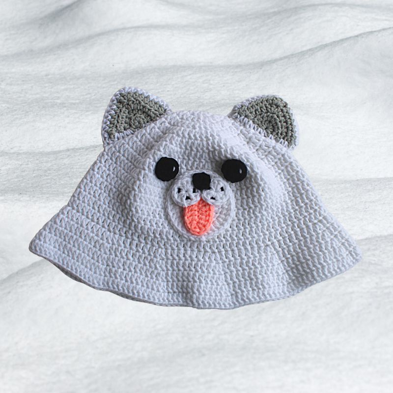 Samoyed Dog Crochet Bucket Hat / Bucket Hat Rajut Motif Anjing Samoyed