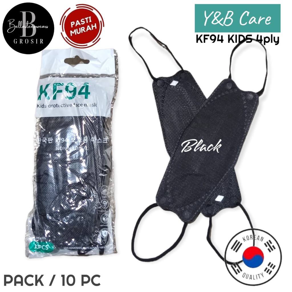 KF94 ANAK YB THUMB EZY EMBOS - MASKER KF94 ANAK Y&amp;B CARE  KIDS CARE 4PLY KEMENKES PUTIH  PACK HIJAU