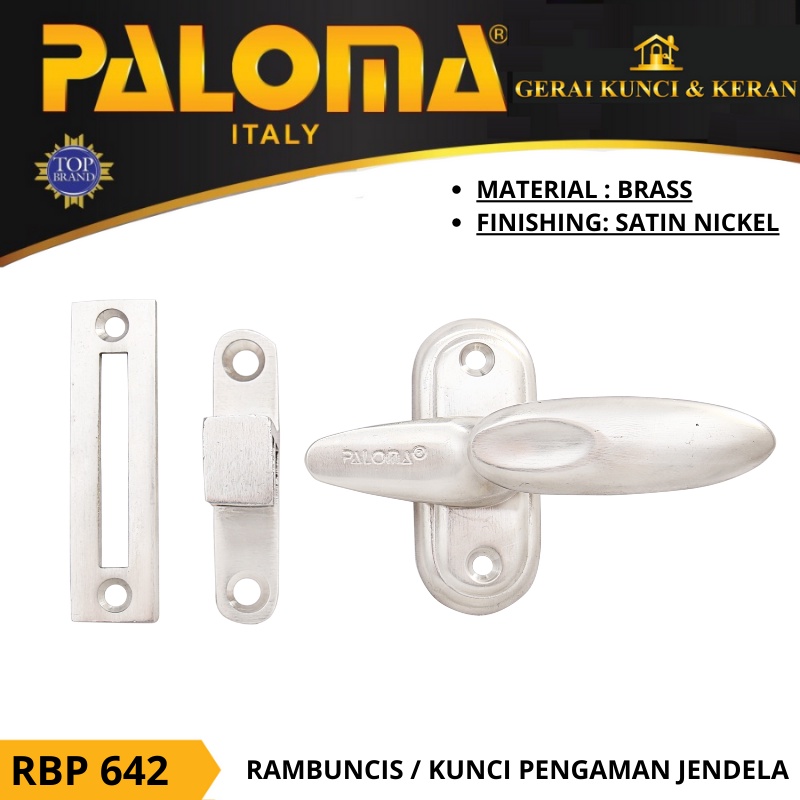 RAMBUNCIS SLOT SELOT KUNCI JENDELA RBP 642 PALOMA PENGUNCI JENDELA SATIN NICKEL