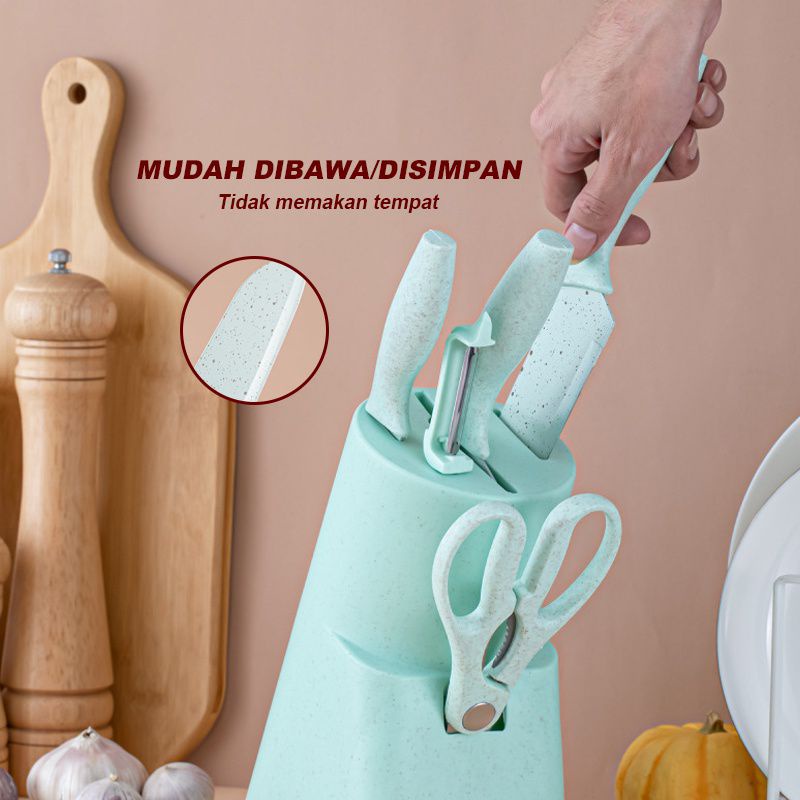 Pisau Dapur Multifungsi Set 6 in 1 / Kitchen Knife Set 6 in 1 Dengan Wadah