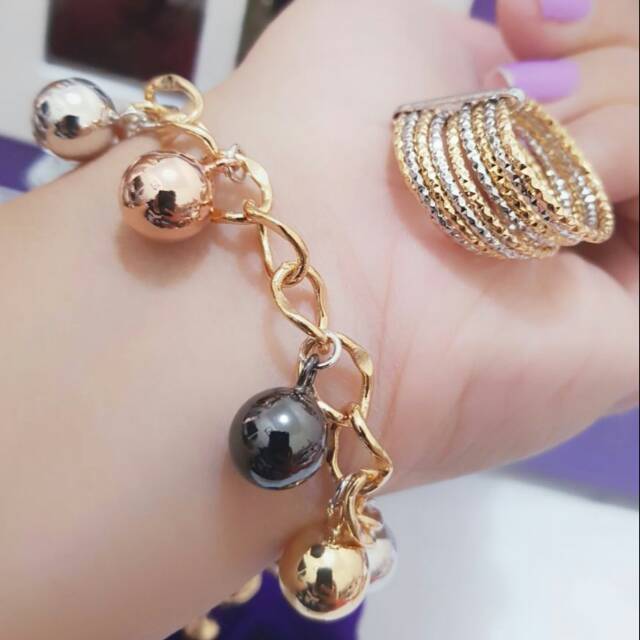 set gelang bubble plus cincin keroncong