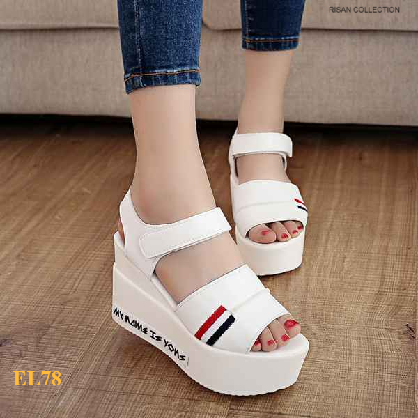  SANDAL  WANITA WEDGES  PUTIH SINTETIS KOREA IMPORT MURAH  