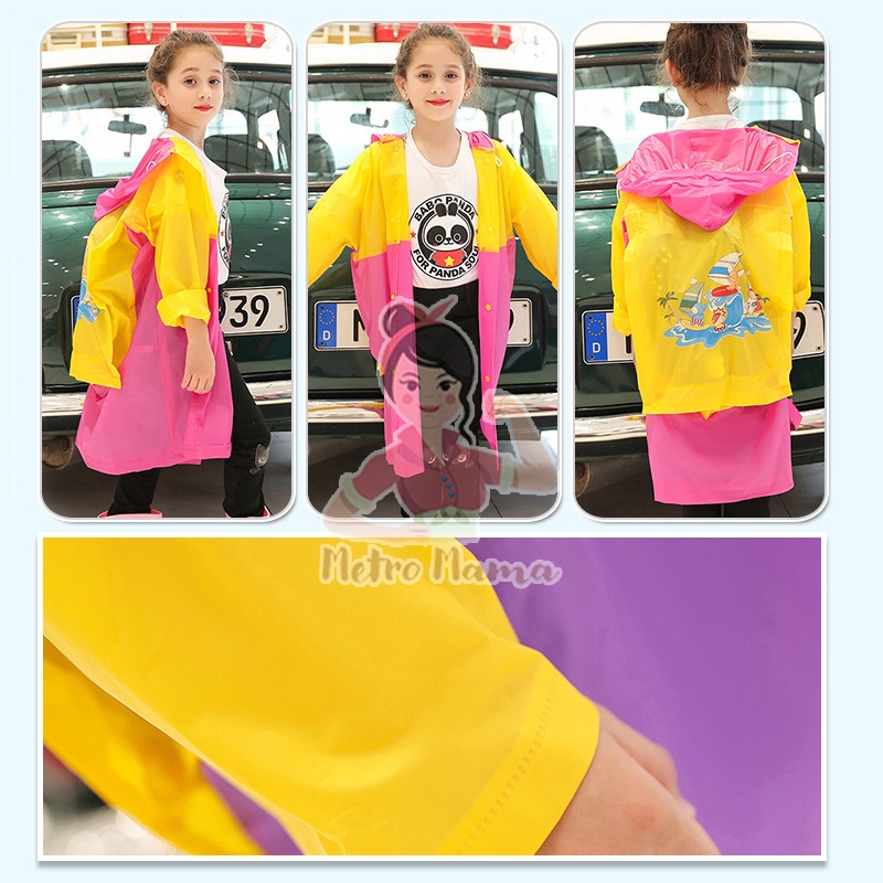 Jas Hujan Anak Raincoat Mantel denganTempat Ruang Tas Ransel Cover Kantong