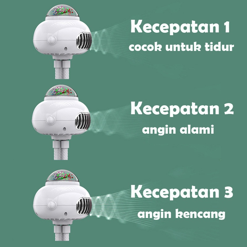 CORN Tingkatkan Bayi Kipas Angin Mini Portable 3600mah Kipas Angin Bisu Mini Fan USB RECHARGEABLE 3-Speed Angin Super Micro-USB Bentuk Gurita Mendukung Kereta Dorong Bayi