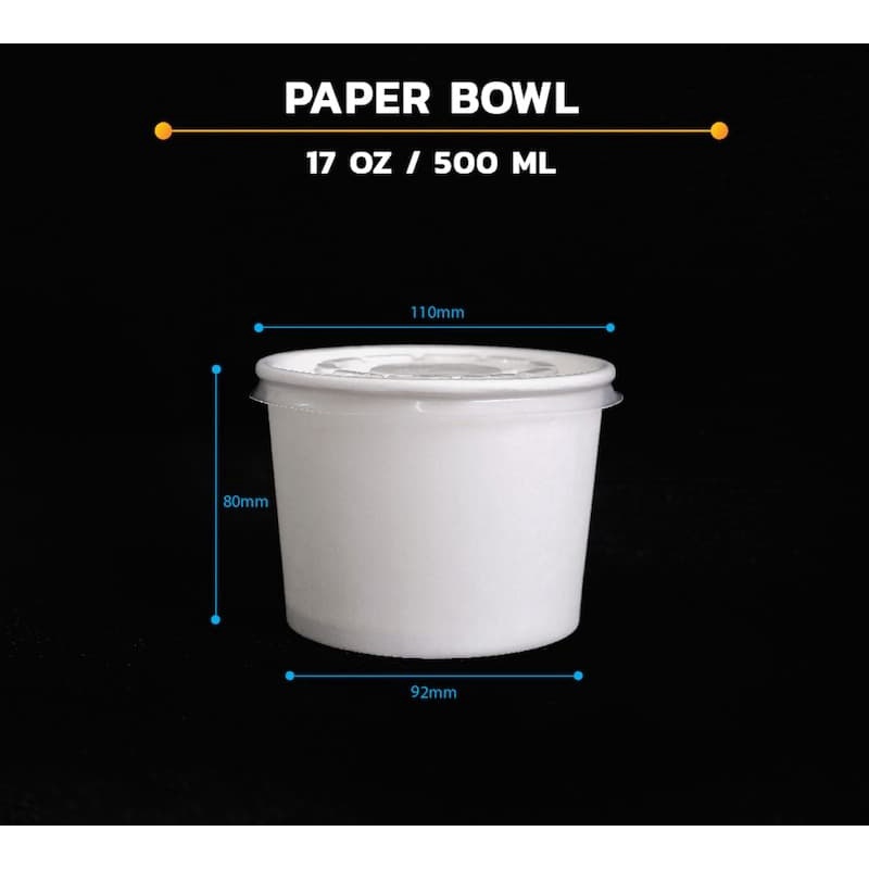 

Paper Bowl 500ml Polos Murah + TUTUP isi 50 pcs / Mangkok Kertas 17oz