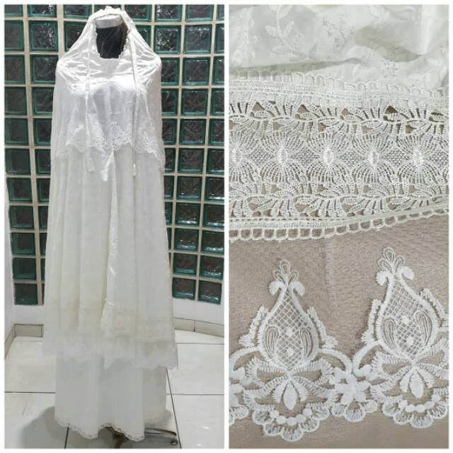 MUKENA SUTRA PARIS SENADA BW Super KOMBINASI RENDA GIPER DENGAN TILE BORDIR
