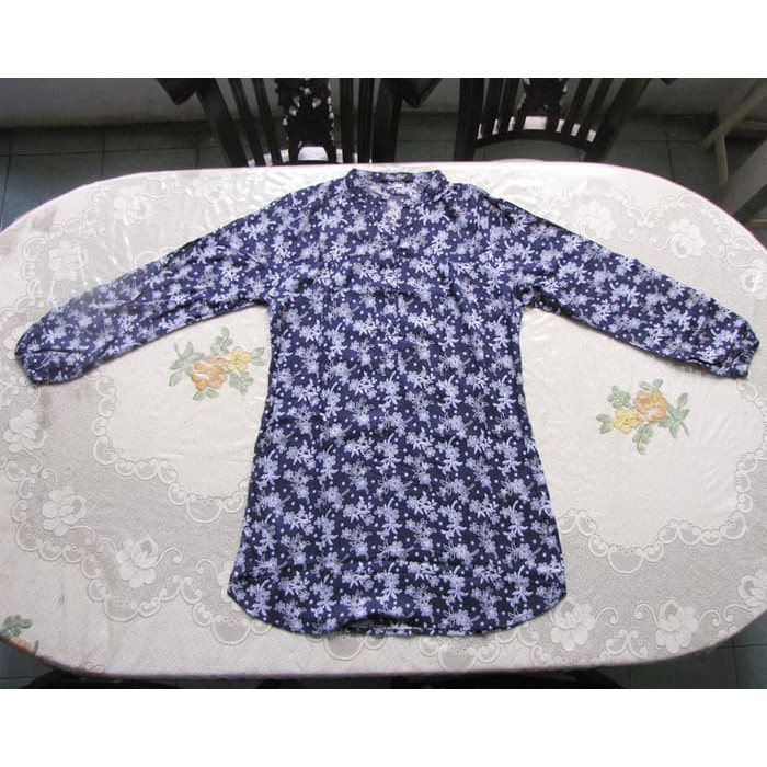 TRENDY  Pakaian atasan ibu wanita blouse set motif - Lilac navy - Navy, M spesial ramadhan kerja k