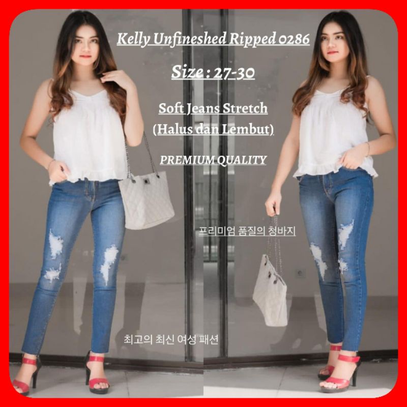 [COD] CELANA RIPPED JEANS PANJANG WANITA SKINNY SOBEK MELAR STRETCH ROBEK HIJAB BIRU MUDA TUA LEVIS