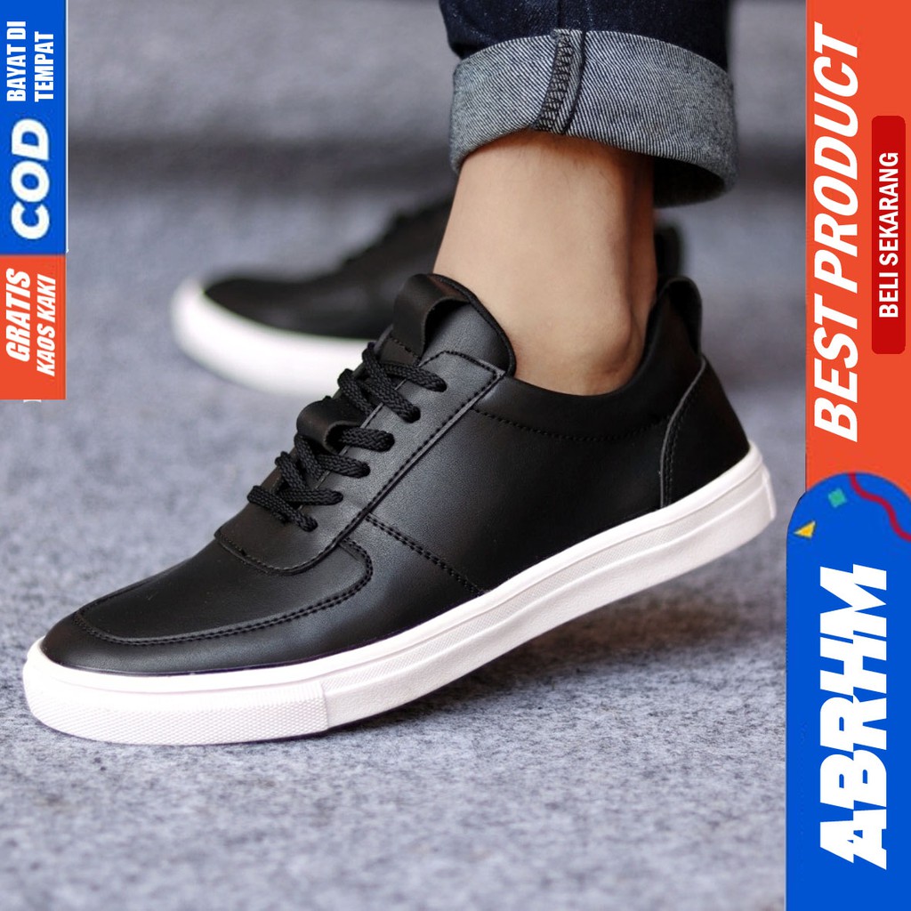 ABRHM x ASBO Sepatu Casual Sepatu Sneakers Jalan Polos Ori Pria Cowok Men Kulit Pu Sepatu Kasual Kerja Kuliah Gaya Santai Keren Kekinian Original Murah Terlaris