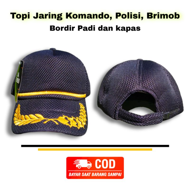 Topi Jaring KOMANDO, TNI, BRIMOB, ARMY, Bordir Padi dan Kapas Tactical Motif sarang tawon