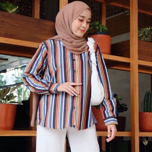 salur shirt 2/kemeja wanita/kemeja kuliah/kemeja stripe/stripe shirt/kemeja panjang/flanel shirt