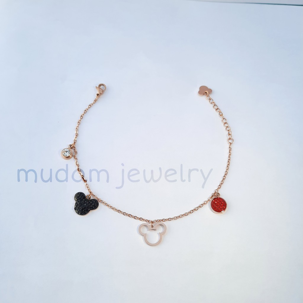 Gelang Tangan Rantai Titanium Minnie  Dengan Kristal Artifisial