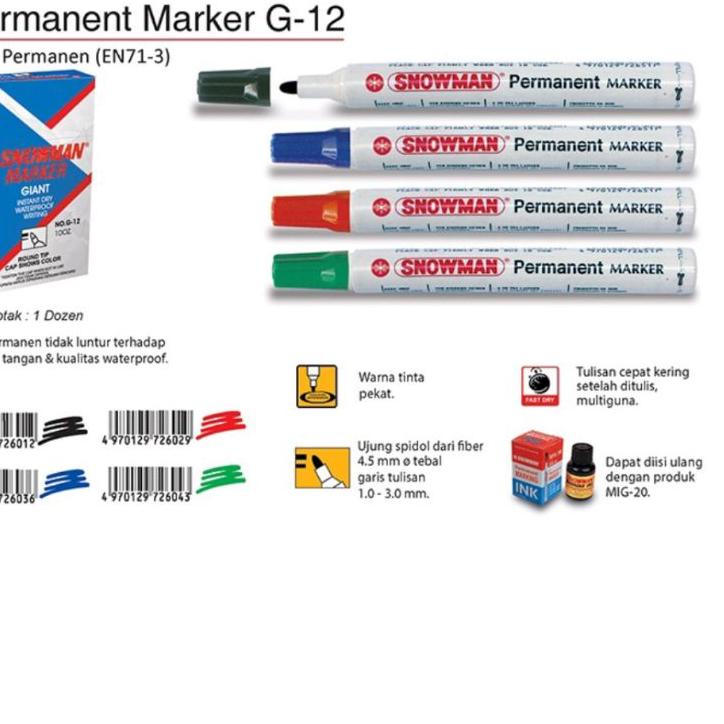 

[ZoH㊑] Spidol snowman permanent G.12 ( 12 pcs ) //Berkualitas nih