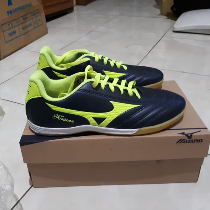 SEPATU FUTSAL MIZUNO FORTUNA SNEAKERS RUNNING LARI BIRU HITAM SOL KARET MENTAH SIZE 39-43