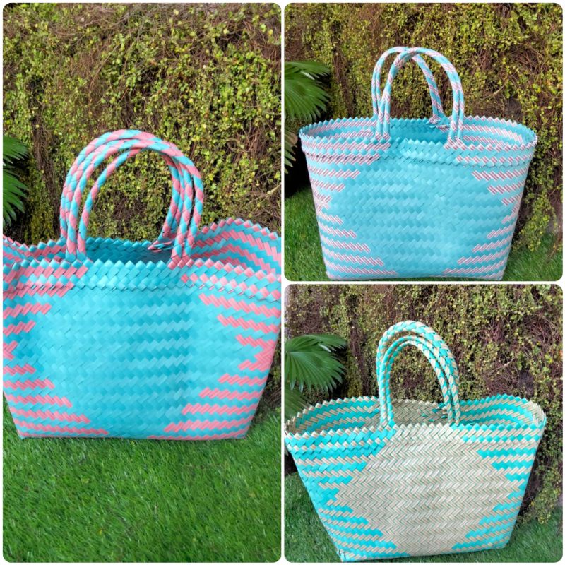 Tas anyaman plastik bahan lurik size XL P:35 L:17 T:29