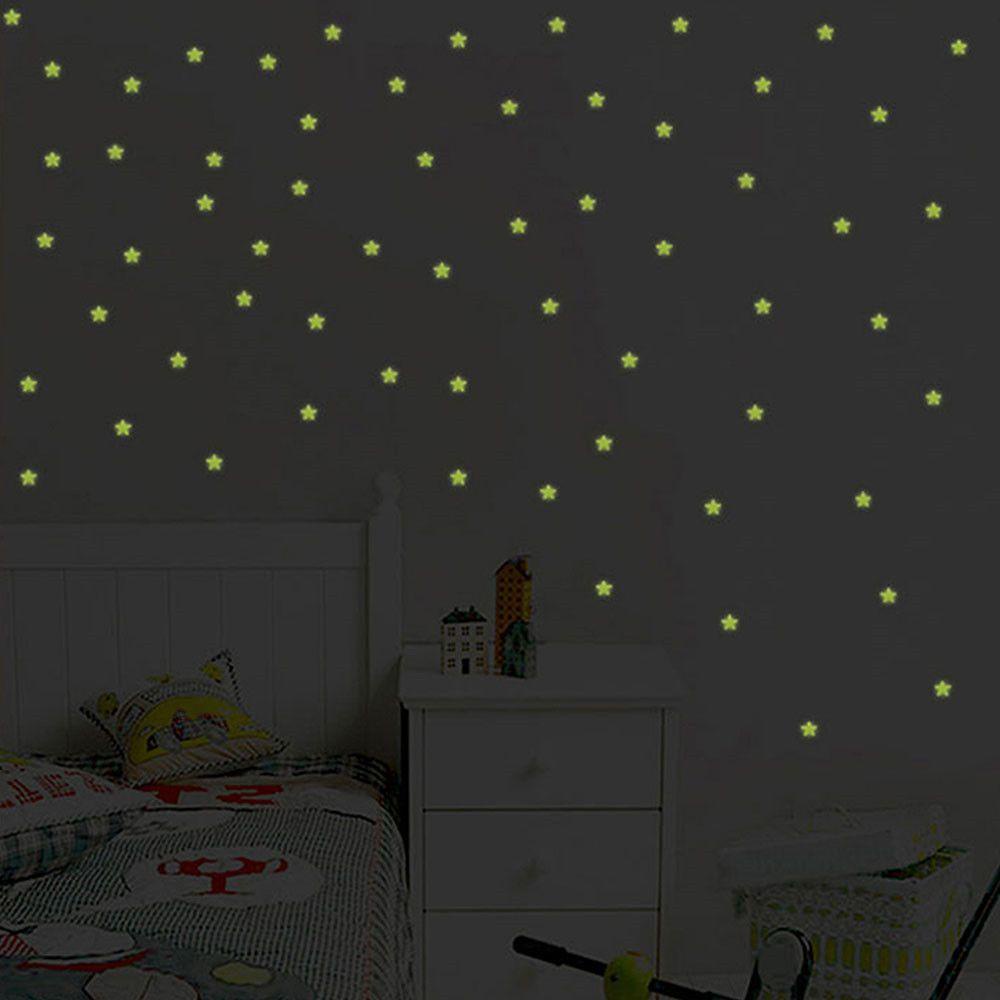Populer 100Pcs Bercahaya 3D Bintang DIY Kamar Tidur Langit-Langit Bersinar Stiker Dinding