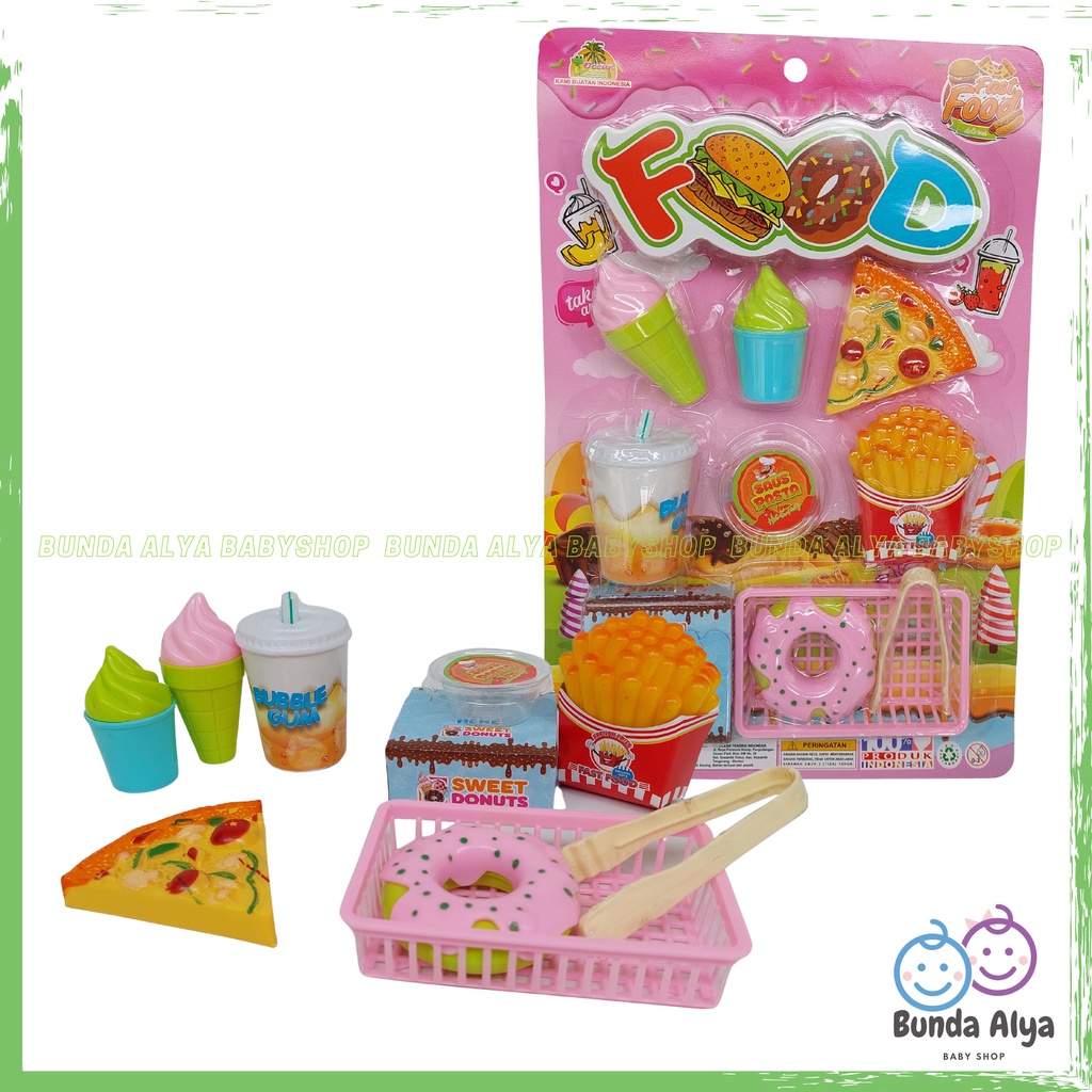 Mainan Masakan Anak Fast Food Pizza Donat Frenchfries Ice Cream - Food Set Pretend Play Anak SNI SI