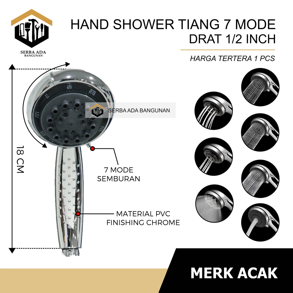 HAND SHOWER + TIANG SET + TEMPAT SABUN PVC MIX STAINLESS CHROME  KAULITAS BAGUS MURAH EKONOMIS