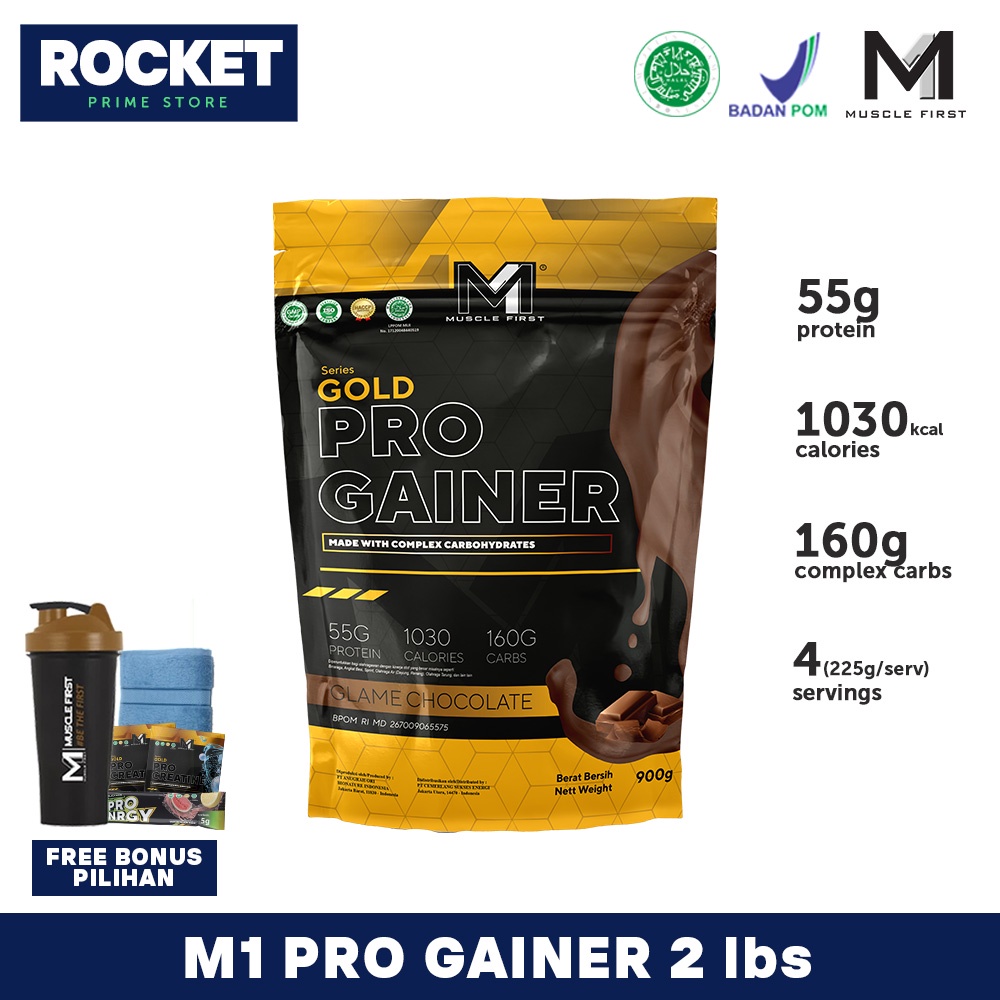 M1 Muscle First Gold Pro Mass Gainer 2 lbs 2lbs 900 gr Susu Protein Gym Bulking Penggemuk Penambah Berat Badan