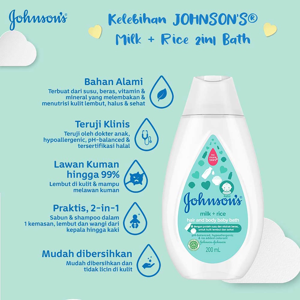 COD Johnsons Hair &amp; Body Baby Bath Milk Rice - Sabun Bayi Johnson Body Bath