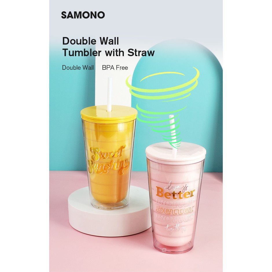 TUMBLER SAMONO SC002 600ml DOUBLE STRAW CUP
