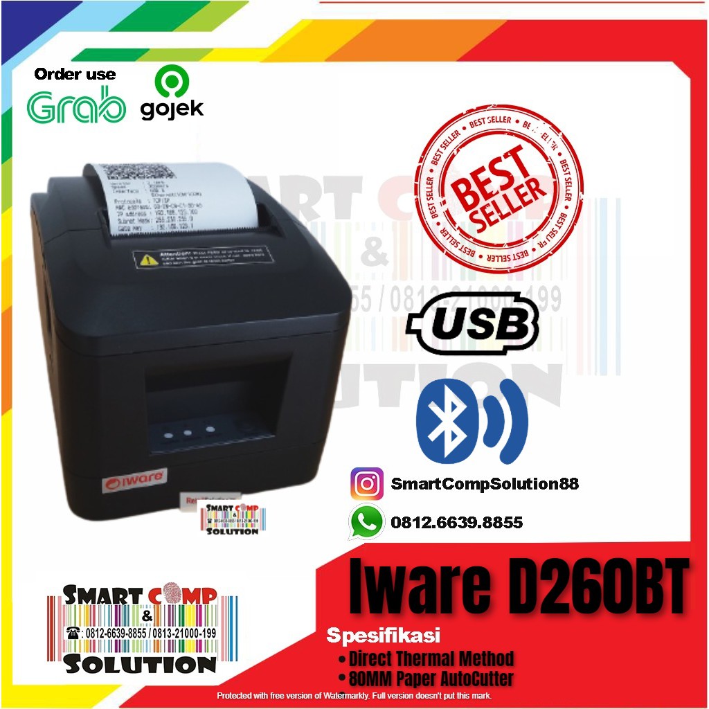 Printer Thermal Bluetooth 80mm Autocutter Iware D260BT / IW-D260BT USB