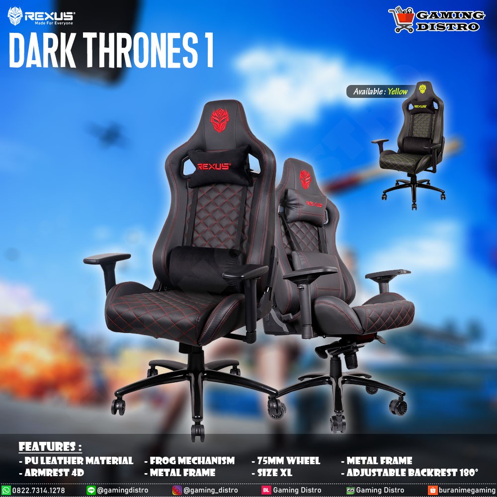 Rexus Gaming Chair Dark Thrones 1 Black Kursi Gaming Rexus Dt1 Shopee Indonesia