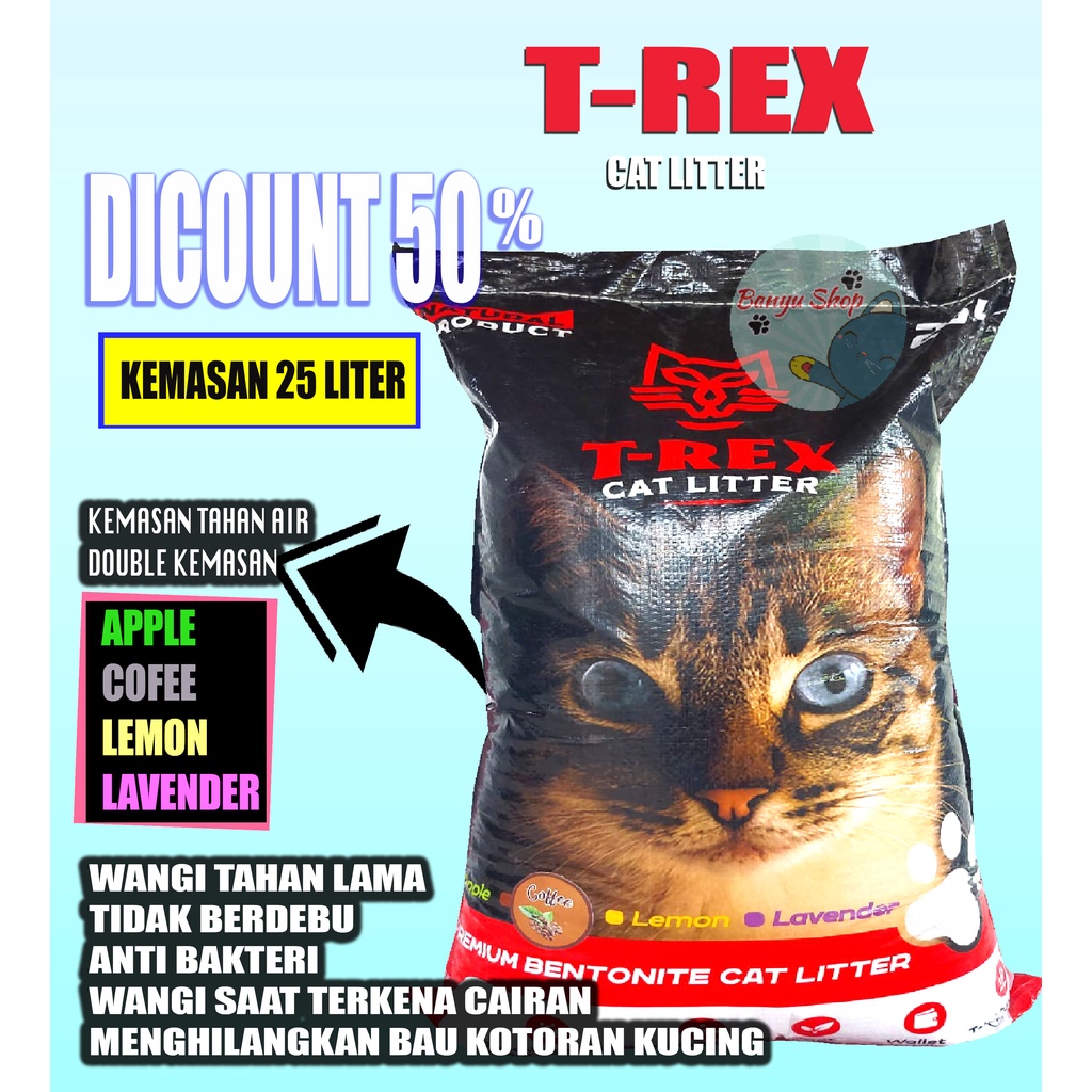 25 LITER T-REX PASIR GUMPAL WANGI,PASIR KUCING GUMPAL WANGI