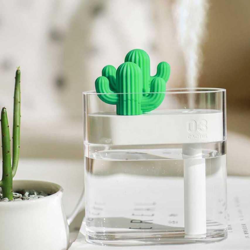 Humidifier 160ml Minimalis Aesthetic Ultrasonic Air Bening Transparan Desain Unik Kaktus Cactus