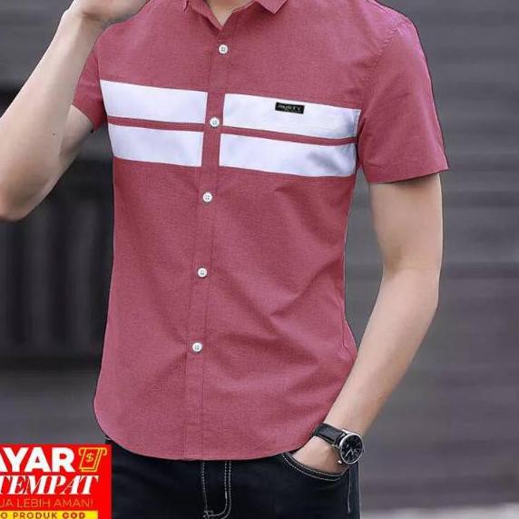 123❦CVS TOTOTAshop.Kemeja RUSTY pria 3 ukuran M-L-XL,lengan pendek bahan katun denim step REAL PIC G