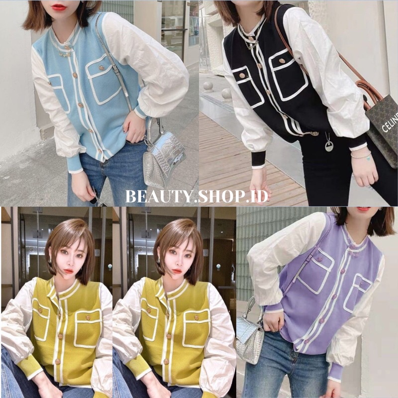 [IMPORT] Jacket Pocket Combi Knit - Jaket Wanita Longsleeve Import C5